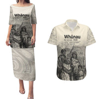 Whanau Maori Language Couples Matching Puletasi and Hawaiian Shirt Te Reo Maori Inspired Art LT9 Nude - Polynesian Pride