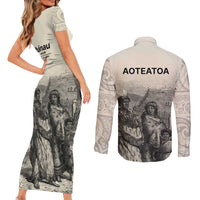 Whanau Maori Language Couples Matching Short Sleeve Bodycon Dress and Long Sleeve Button Shirt Te Reo Maori Inspired Art LT9 - Polynesian Pride