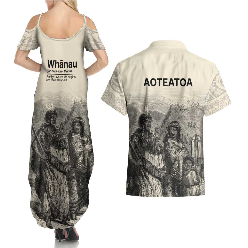 Whanau Maori Language Couples Matching Summer Maxi Dress and Hawaiian Shirt Te Reo Maori Inspired Art LT9 - Polynesian Pride
