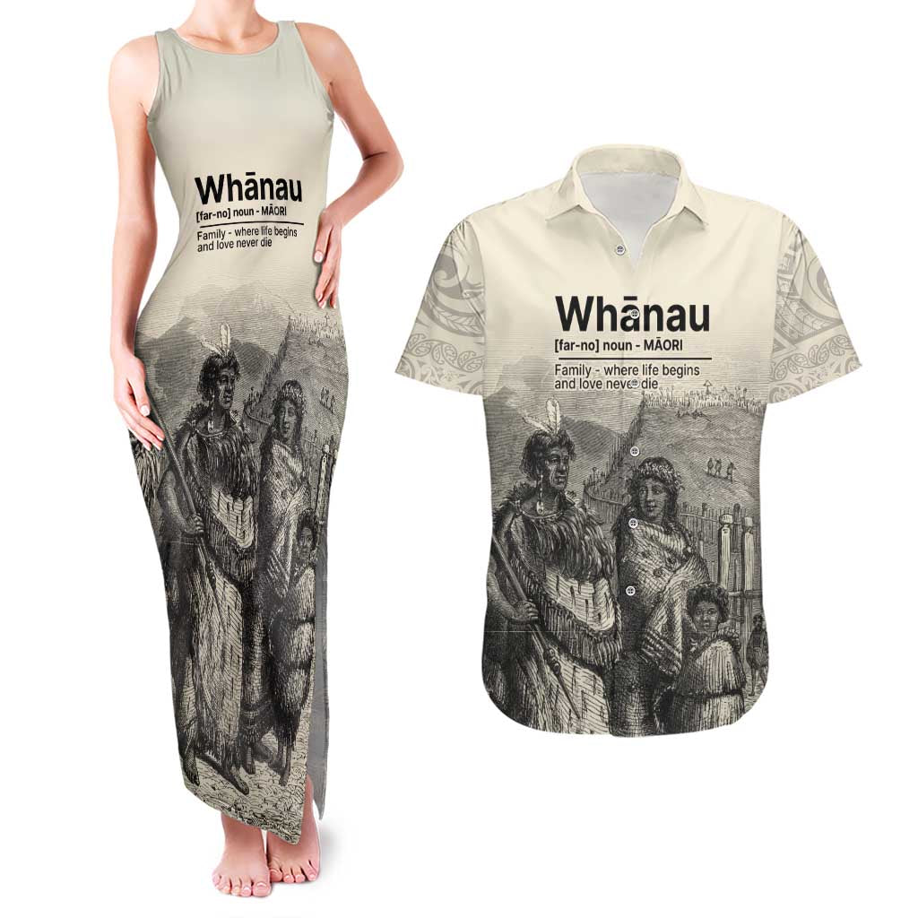 Whanau Maori Language Couples Matching Tank Maxi Dress and Hawaiian Shirt Te Reo Maori Inspired Art LT9 Nude - Polynesian Pride