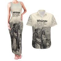 Whanau Maori Language Couples Matching Tank Maxi Dress and Hawaiian Shirt Te Reo Maori Inspired Art LT9 Nude - Polynesian Pride