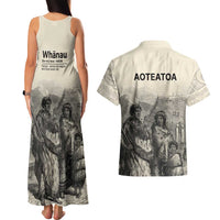 Whanau Maori Language Couples Matching Tank Maxi Dress and Hawaiian Shirt Te Reo Maori Inspired Art LT9 - Polynesian Pride