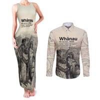 Whanau Maori Language Couples Matching Tank Maxi Dress and Long Sleeve Button Shirt Te Reo Maori Inspired Art LT9 Nude - Polynesian Pride