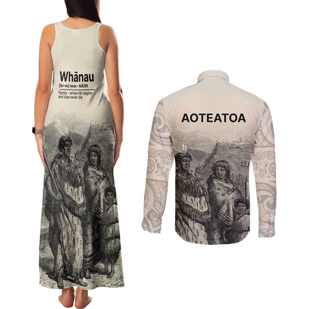 Whanau Maori Language Couples Matching Tank Maxi Dress and Long Sleeve Button Shirt Te Reo Maori Inspired Art LT9 - Polynesian Pride