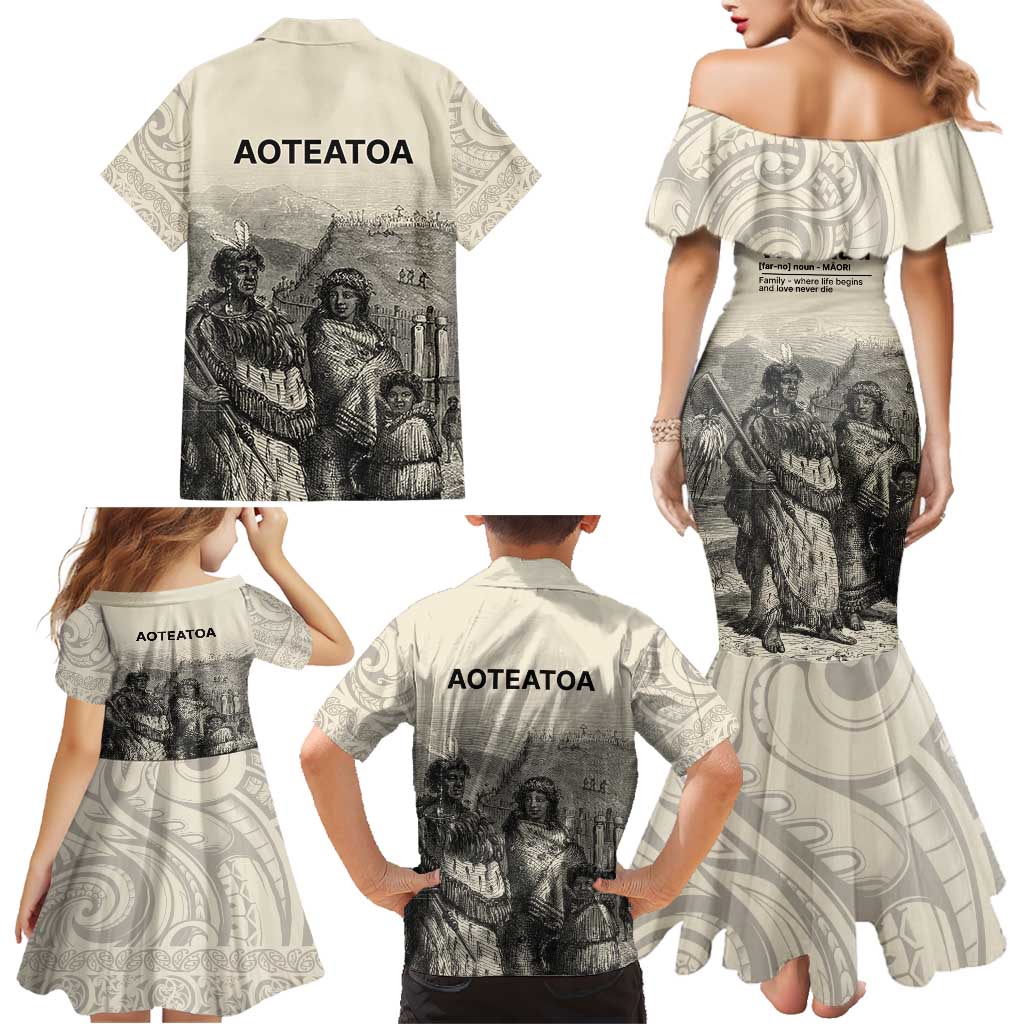 Whanau Maori Language Family Matching Mermaid Dress and Hawaiian Shirt Te Reo Maori Inspired Art LT9 - Polynesian Pride