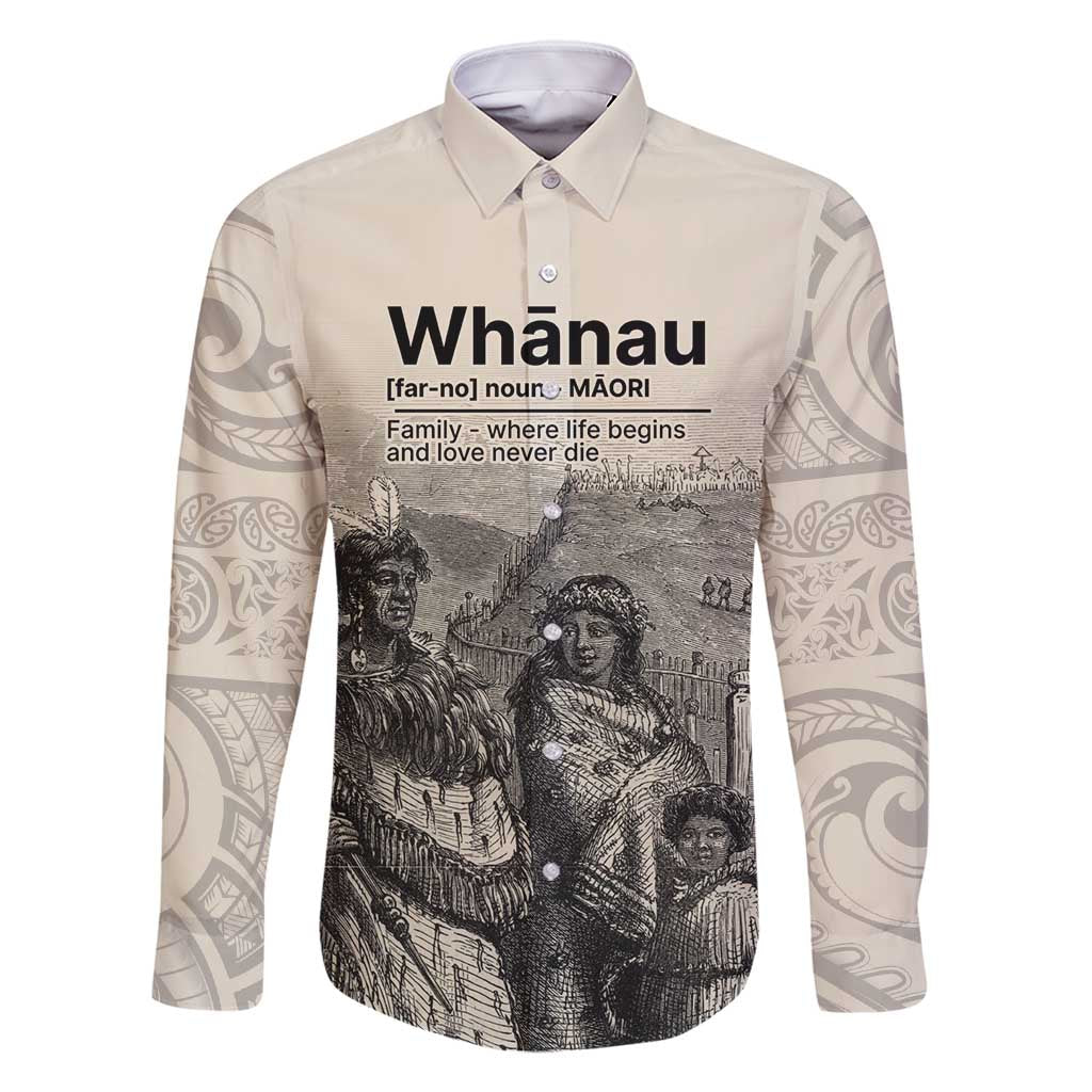 Whanau Maori Language Family Matching Mermaid Dress and Hawaiian Shirt Te Reo Maori Inspired Art LT9 Dad's Shirt - Long Sleeve Nude - Polynesian Pride