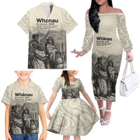Whanau Maori Language Family Matching Off The Shoulder Long Sleeve Dress and Hawaiian Shirt Te Reo Maori Inspired Art LT9 - Polynesian Pride