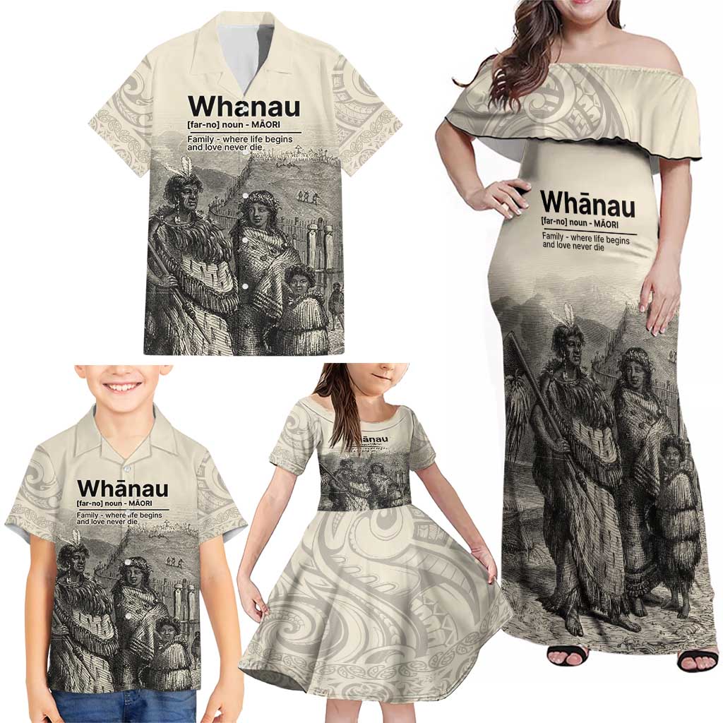 Whanau Maori Language Family Matching Off Shoulder Maxi Dress and Hawaiian Shirt Te Reo Maori Inspired Art LT9 - Polynesian Pride