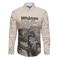 Whanau Maori Language Family Matching Off Shoulder Maxi Dress and Hawaiian Shirt Te Reo Maori Inspired Art LT9 Dad's Shirt - Long Sleeve Nude - Polynesian Pride