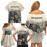 Whanau Maori Language Family Matching Off Shoulder Short Dress and Hawaiian Shirt Te Reo Maori Inspired Art LT9 - Polynesian Pride