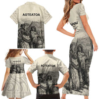 Whanau Maori Language Family Matching Short Sleeve Bodycon Dress and Hawaiian Shirt Te Reo Maori Inspired Art LT9 - Polynesian Pride