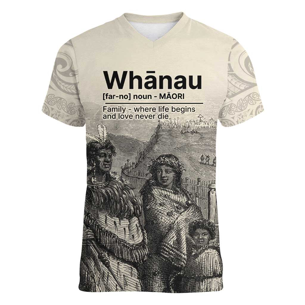 Whanau Maori Language Women V-Neck T-Shirt Te Reo Maori Inspired Art LT9 Female Nude - Polynesian Pride
