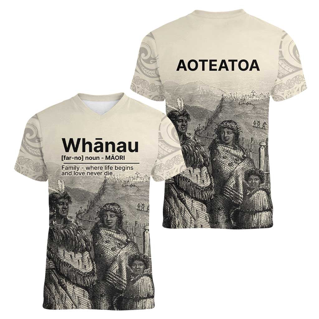 Whanau Maori Language Women V-Neck T-Shirt Te Reo Maori Inspired Art LT9 - Polynesian Pride