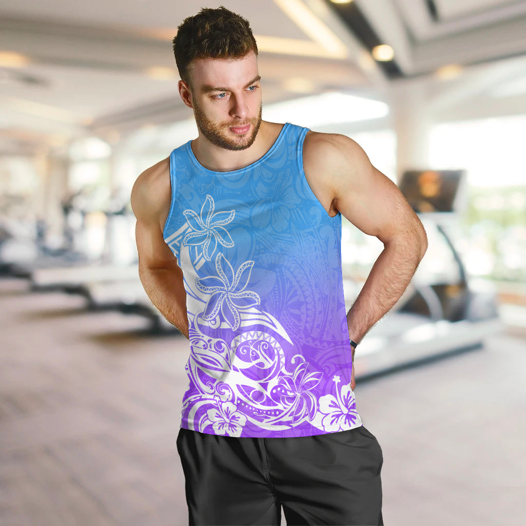 Polynesian Sunset Plumeria Men Tank Top Pacific Island Tribal Blue Style LT9 - Polynesian Pride
