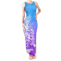 Polynesian Sunset Plumeria Tank Maxi Dress Pacific Island Tribal Blue Style LT9 Women Blue - Polynesian Pride