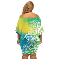 Polynesian Sunset Plumeria Off Shoulder Short Dress Pacific Island Tribal Green Style LT9 - Polynesian Pride