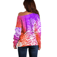 Polynesian Sunset Plumeria Off Shoulder Sweater Pacific Island Tribal Purple Style LT9 - Polynesian Pride