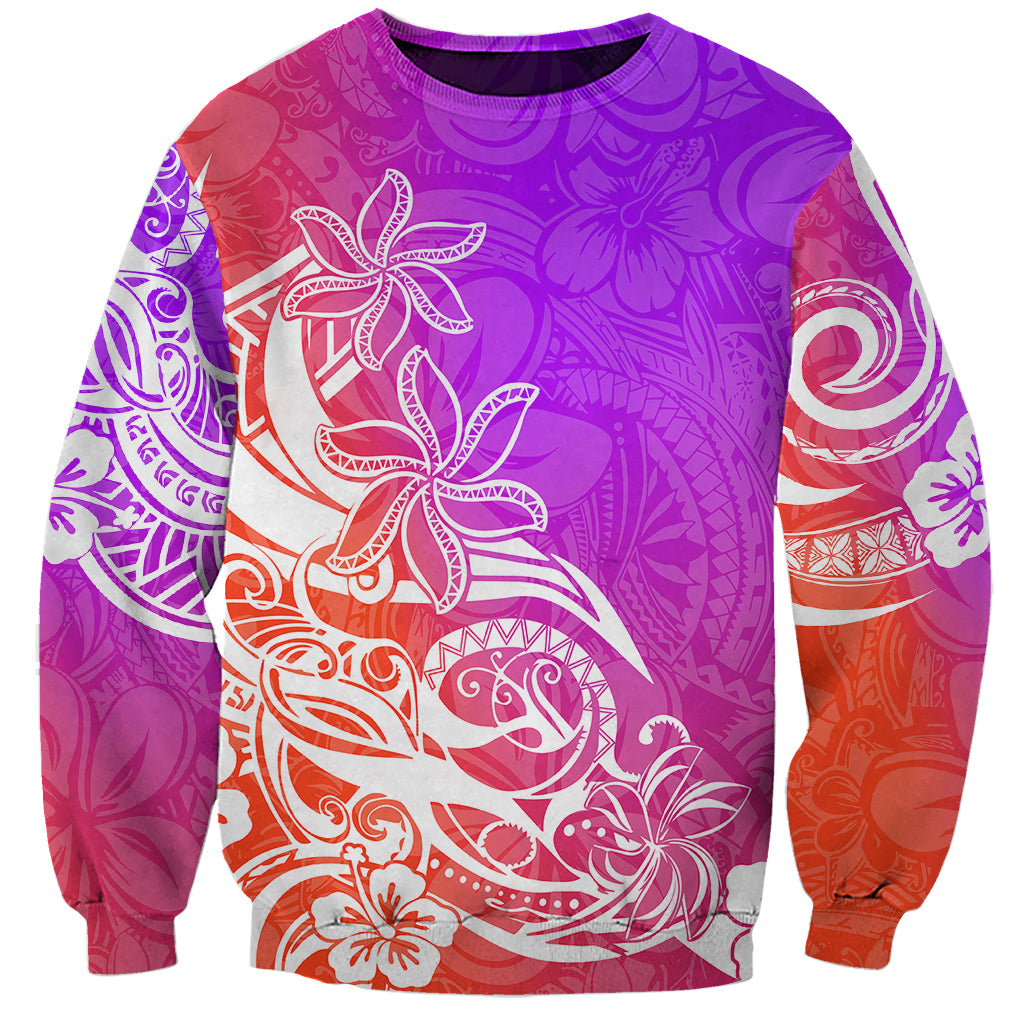 Polynesian Sunset Plumeria Sweatshirt Pacific Island Tribal Purple Style LT9 Unisex Purple - Polynesian Pride