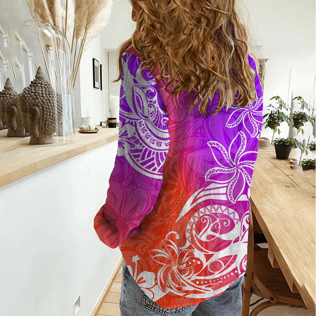 Polynesian Sunset Plumeria Women Casual Shirt Pacific Island Tribal Purple Style LT9 - Polynesian Pride
