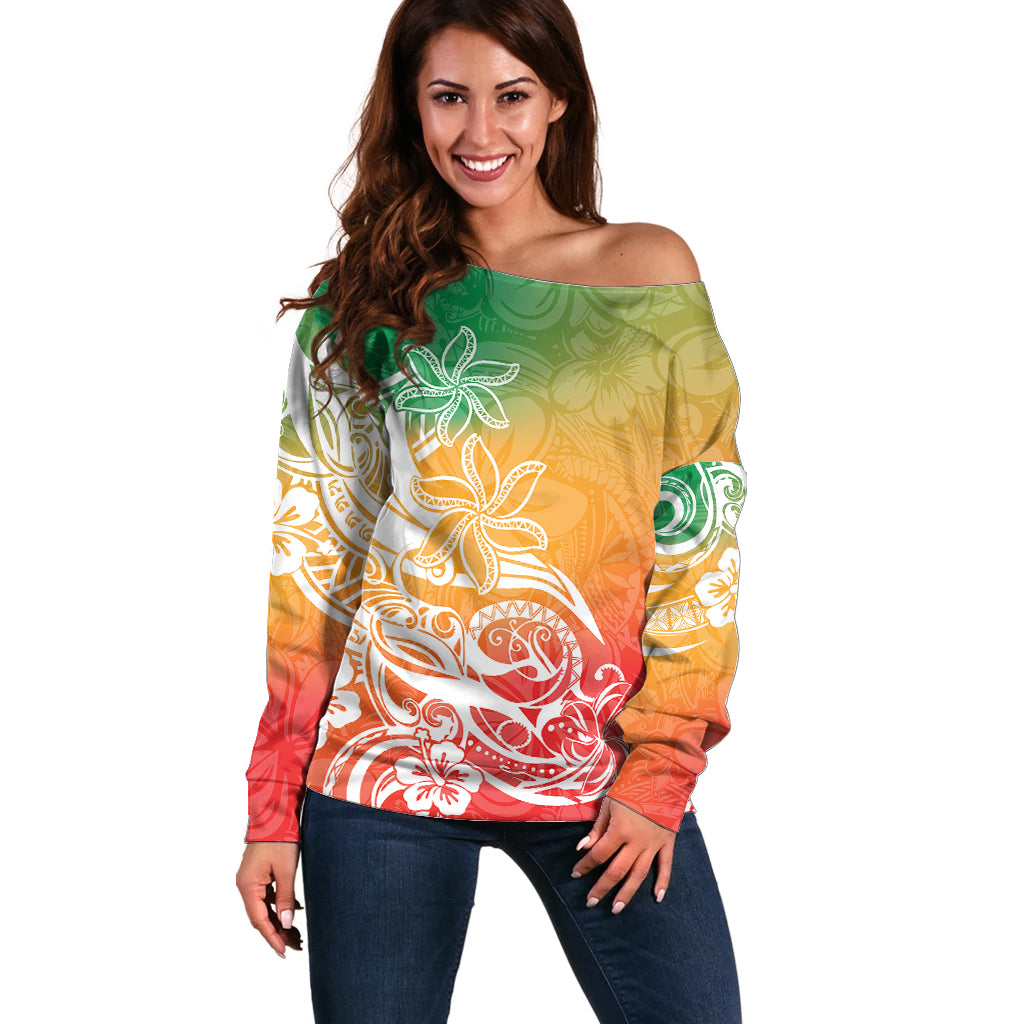 Polynesian Sunset Plumeria Off Shoulder Sweater Pacific Island Tribal Reggae Style LT9 Women Reggae - Polynesian Pride