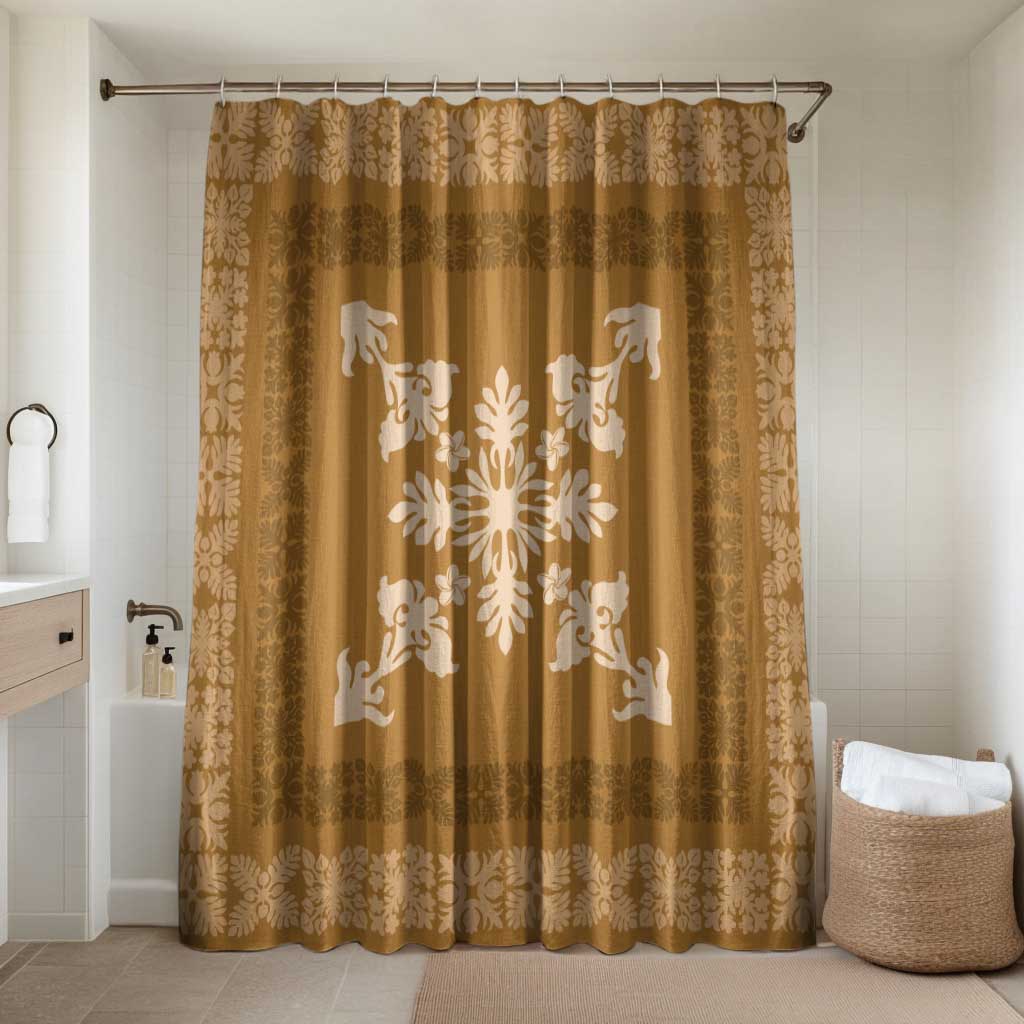 Hawaiian Quilt Block Design Bathroom Set Gold Hawaii Culture Motifs - Polynesian Pride
