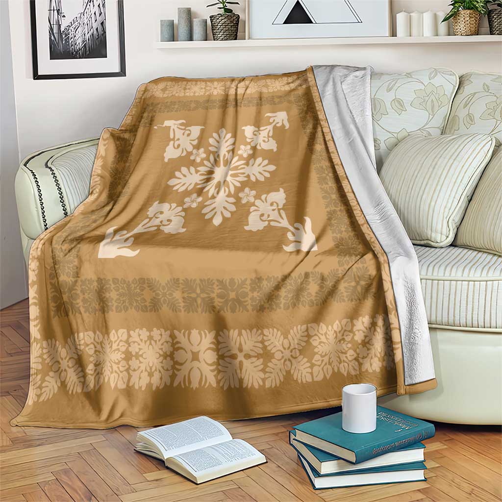 Hawaiian Quilt Block Design Blanket Gold Hawaii Culture Motifs - Polynesian Pride