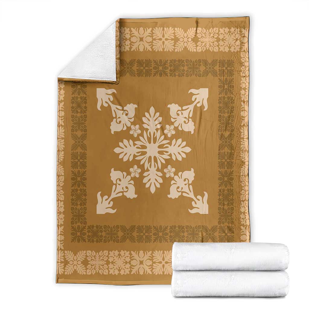 Hawaiian Quilt Block Design Blanket Gold Hawaii Culture Motifs - Polynesian Pride