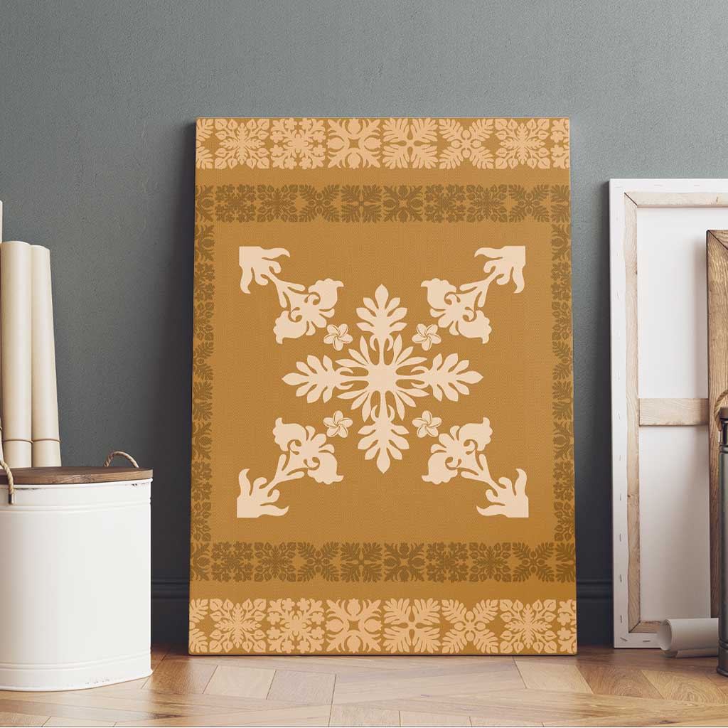 Hawaiian Quilt Block Design Canvas Wall Art Gold Hawaii Culture Motifs - Polynesian Pride