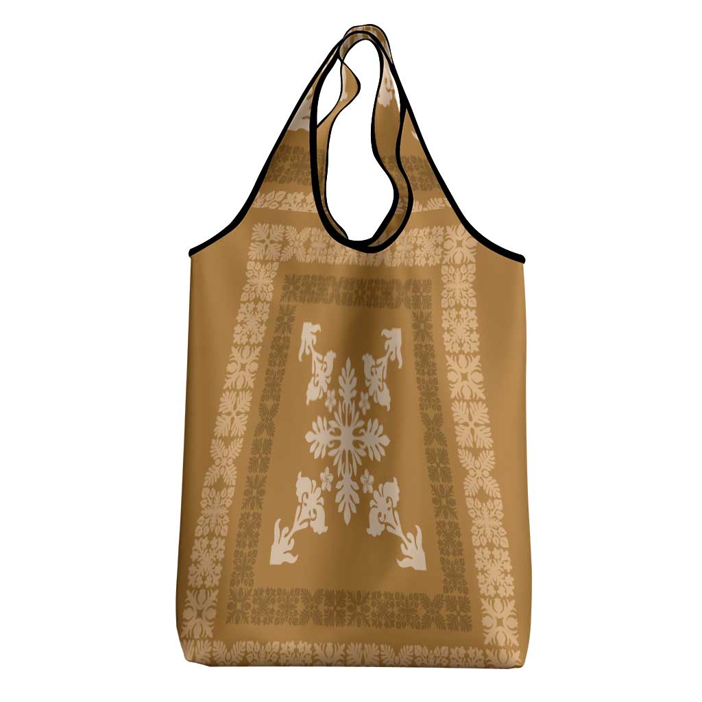 Hawaiian Quilt Block Design Grocery Bag Gold Hawaii Culture Motifs - Polynesian Pride