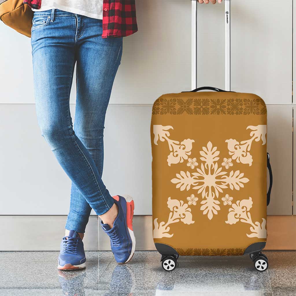 Hawaiian Quilt Block Design Luggage Cover Gold Hawaii Culture Motifs LT9 - Polynesian Pride