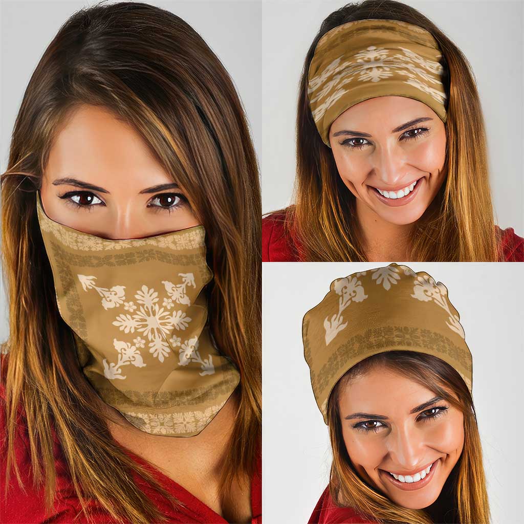 Hawaiian Quilt Block Design Neck Gaiter Gold Hawaii Culture Motifs - Polynesian Pride