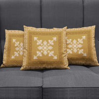 Hawaiian Quilt Block Design Pillow Cover Gold Hawaii Culture Motifs - Polynesian Pride