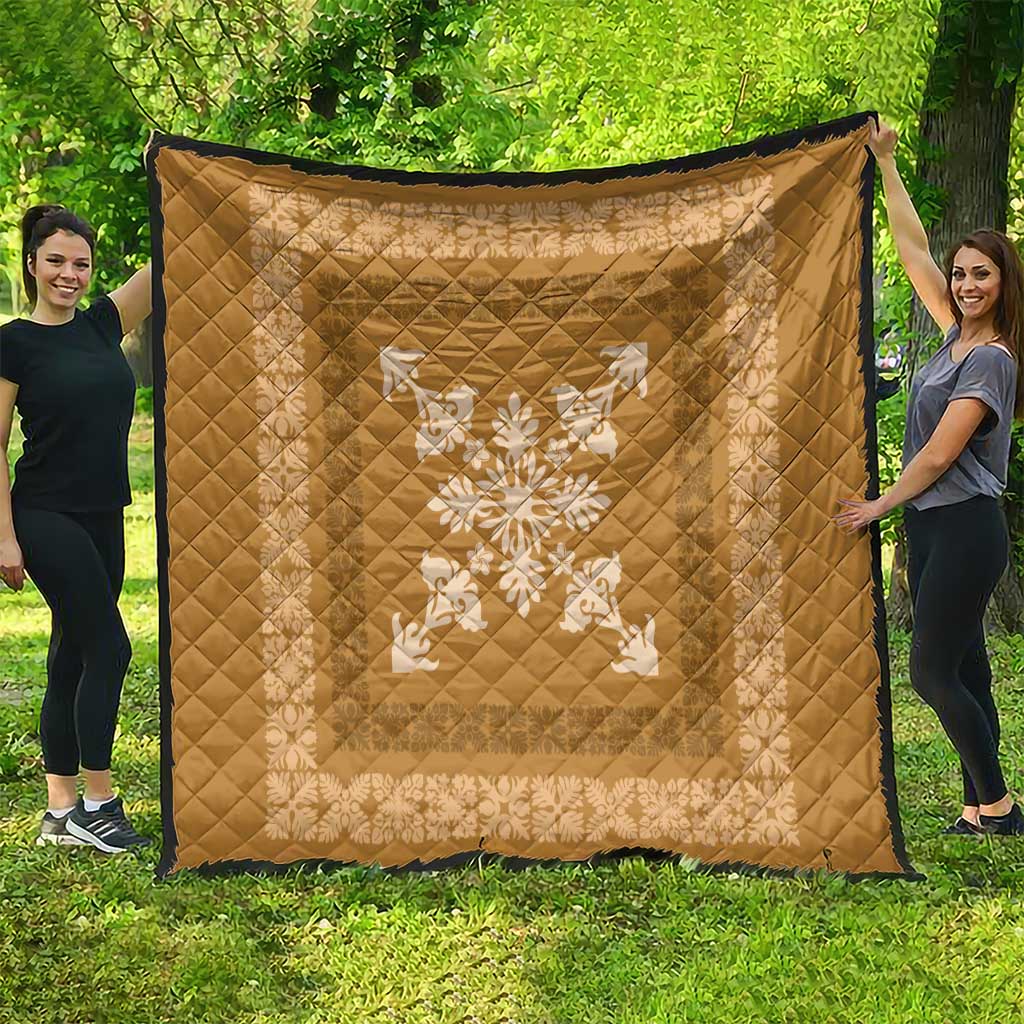 Hawaiian Quilt Block Design Quilt Gold Hawaii Culture Motifs - Polynesian Pride