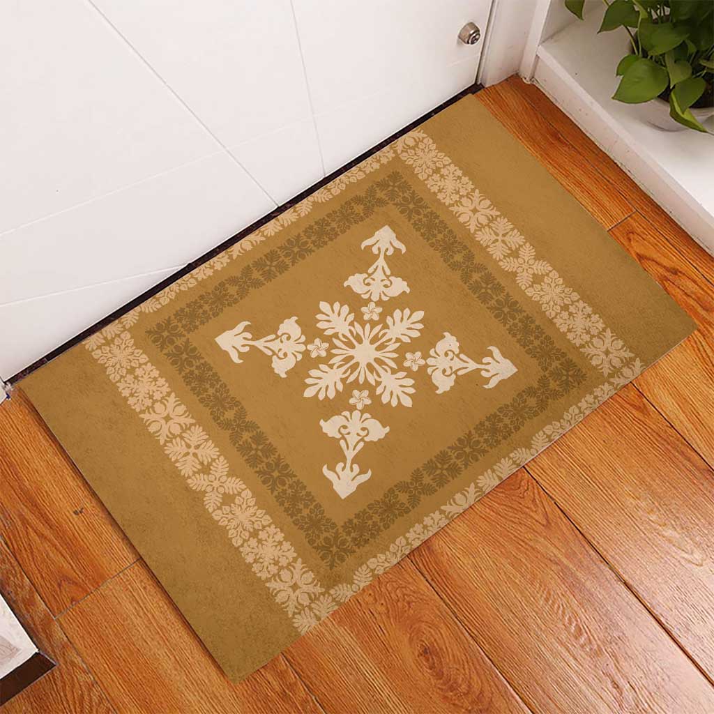 Hawaiian Quilt Block Design Rubber Doormat Gold Hawaii Culture Motifs - Polynesian Pride