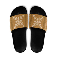 Hawaiian Quilt Block Design Slide Sandals Gold Hawaii Culture Motifs - Polynesian Pride