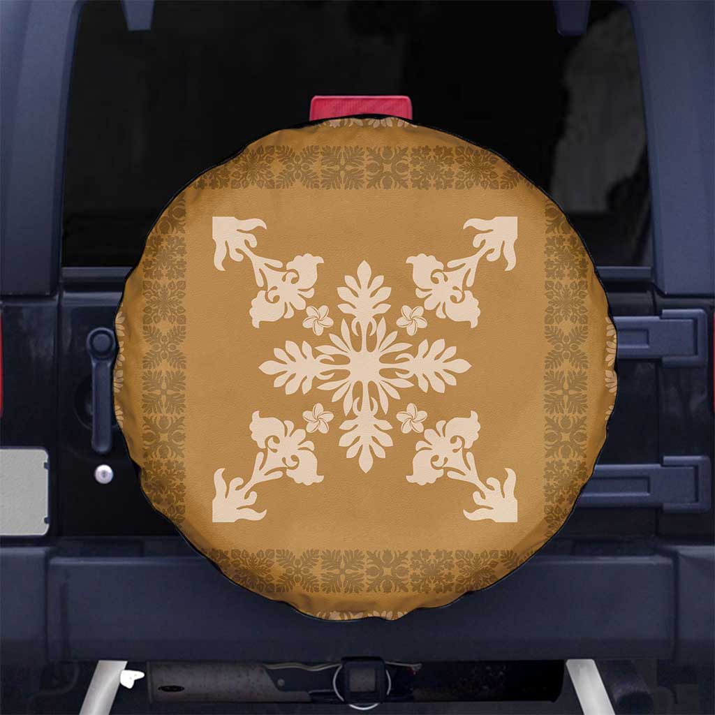 Hawaiian Quilt Block Design Spare Tire Cover Gold Hawaii Culture Motifs LT9 No hole Gold - Polynesian Pride