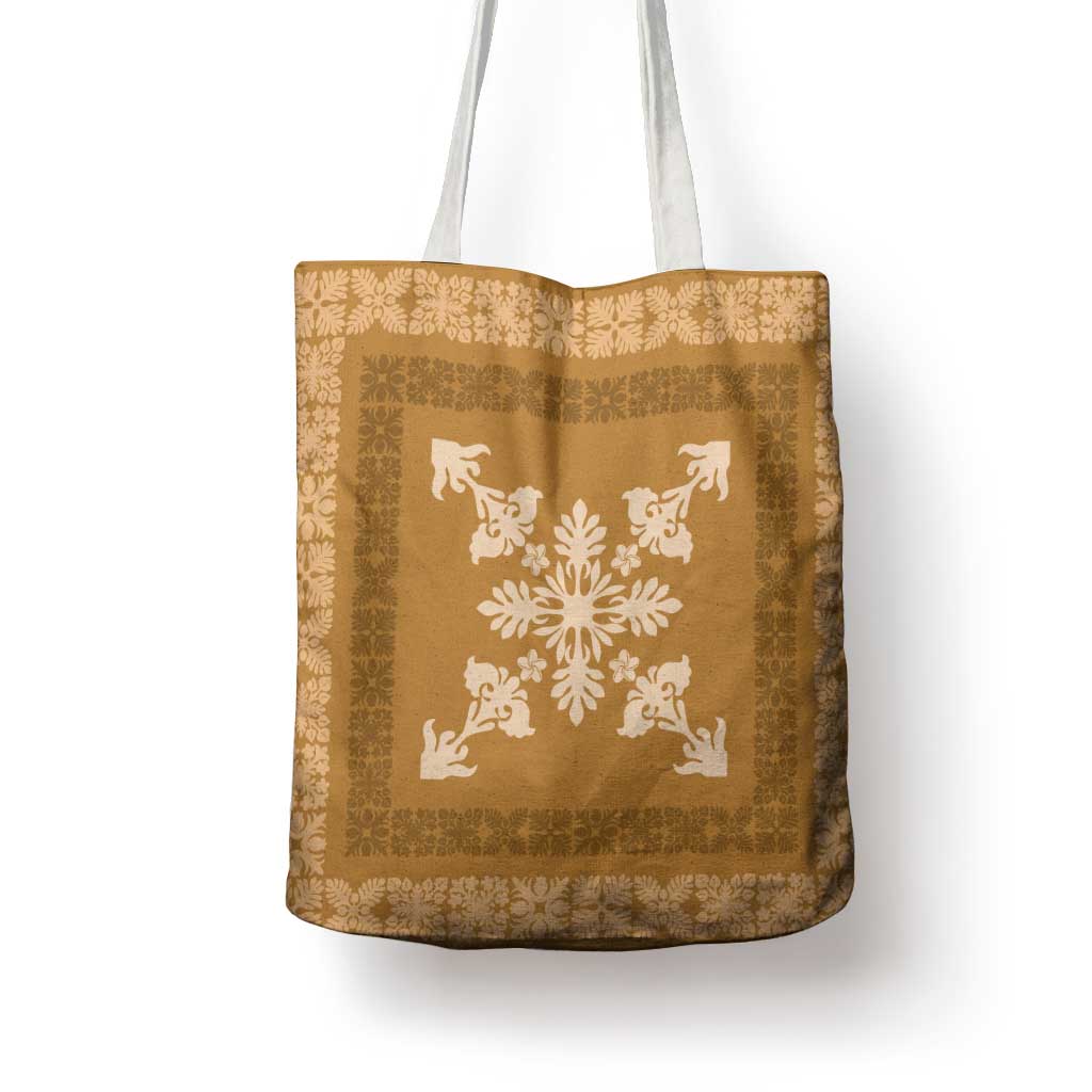 Hawaiian Quilt Block Design Tote Bag Gold Hawaii Culture Motifs - Polynesian Pride