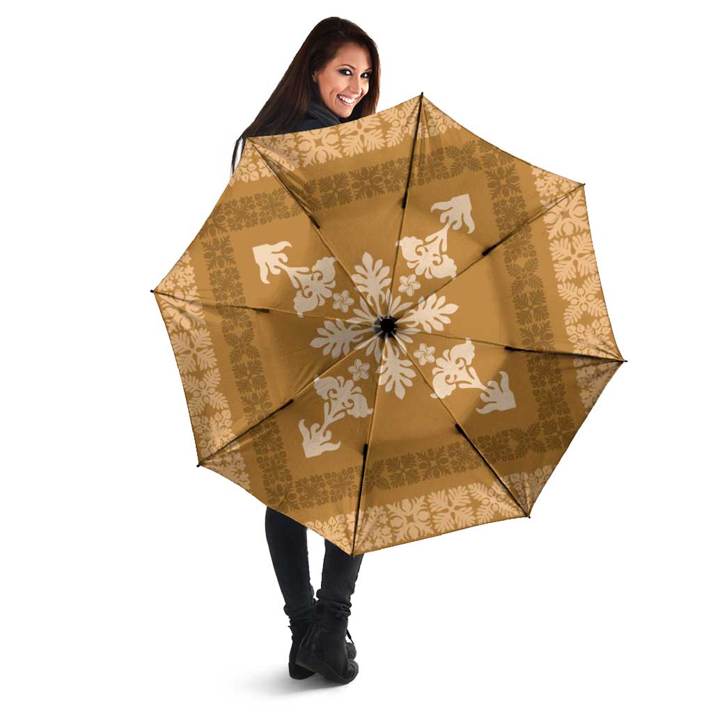 Hawaiian Quilt Block Design Umbrella Gold Hawaii Culture Motifs - Polynesian Pride