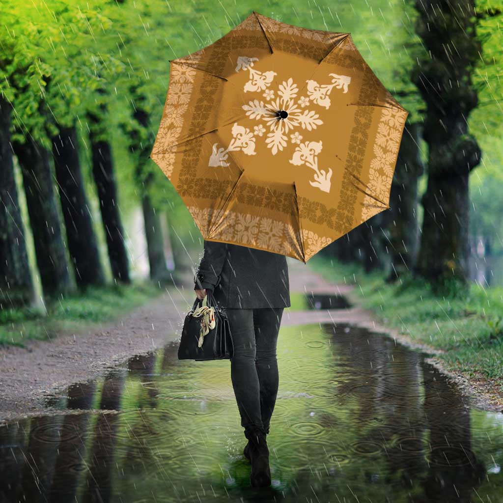 Hawaiian Quilt Block Design Umbrella Gold Hawaii Culture Motifs - Polynesian Pride