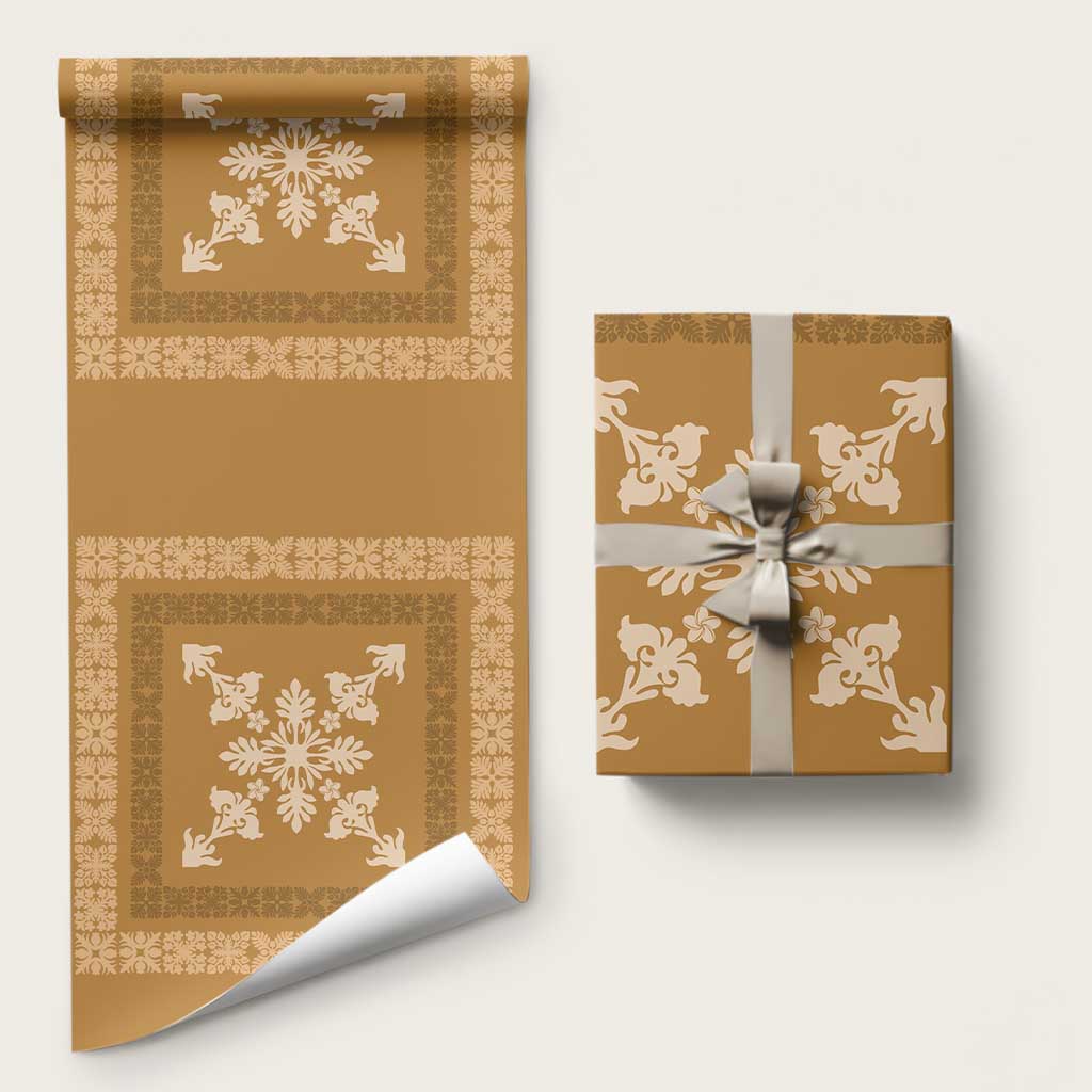 Hawaiian Quilt Block Design Wrapping Paper Gold Hawaii Culture Motifs - Polynesian Pride