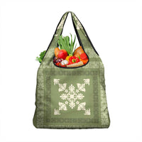 Hawaiian Quilt Block Design Grocery Bag Lime Hawaii Culture Motifs - Polynesian Pride