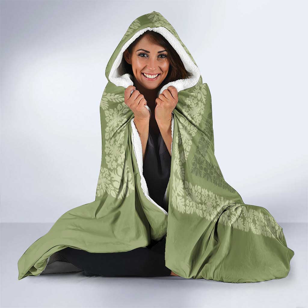 Hawaiian Quilt Block Design Hooded Blanket Lime Hawaii Culture Motifs - Polynesian Pride