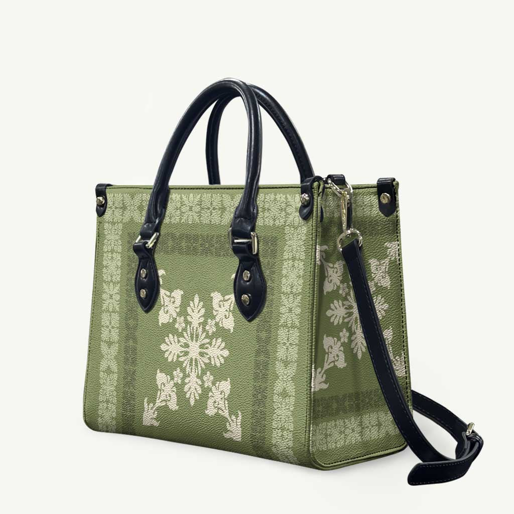 Hawaiian Quilt Block Design Leather Bag Lime Hawaii Culture Motifs - Polynesian Pride