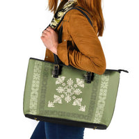 Hawaiian Quilt Block Design Leather Tote Bag Lime Hawaii Culture Motifs - Polynesian Pride