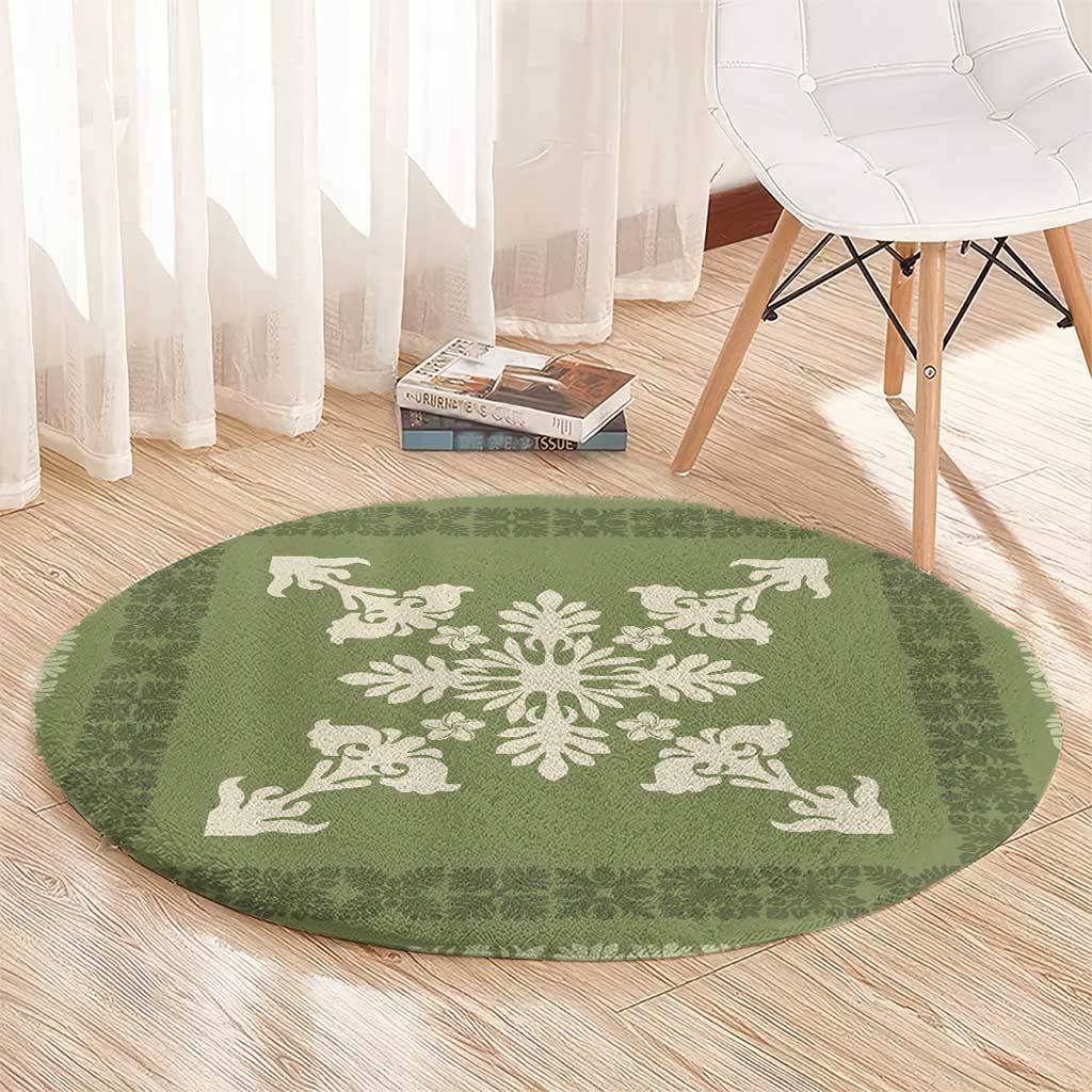 Hawaiian Quilt Block Design Round Carpet Lime Hawaii Culture Motifs - Polynesian Pride