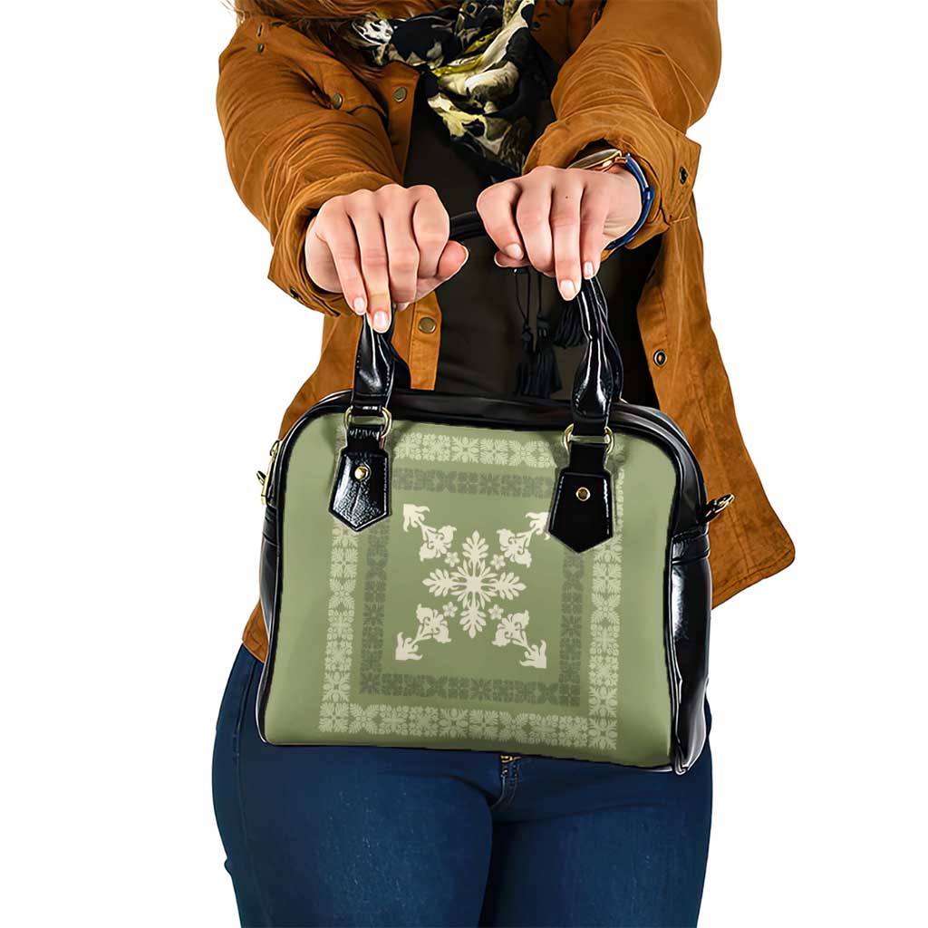 Hawaiian Quilt Block Design Shoulder Handbag Lime Hawaii Culture Motifs - Polynesian Pride