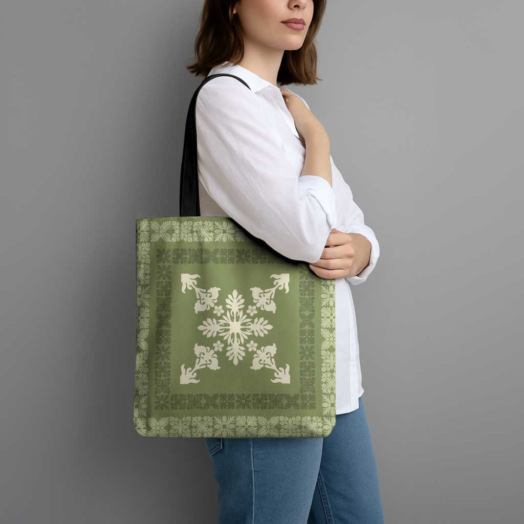 Hawaiian Quilt Block Design Tote Bag Lime Hawaii Culture Motifs - Polynesian Pride