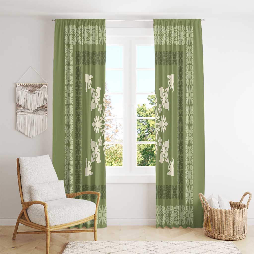 Hawaiian Quilt Block Design Window Curtain Lime Hawaii Culture Motifs - Polynesian Pride