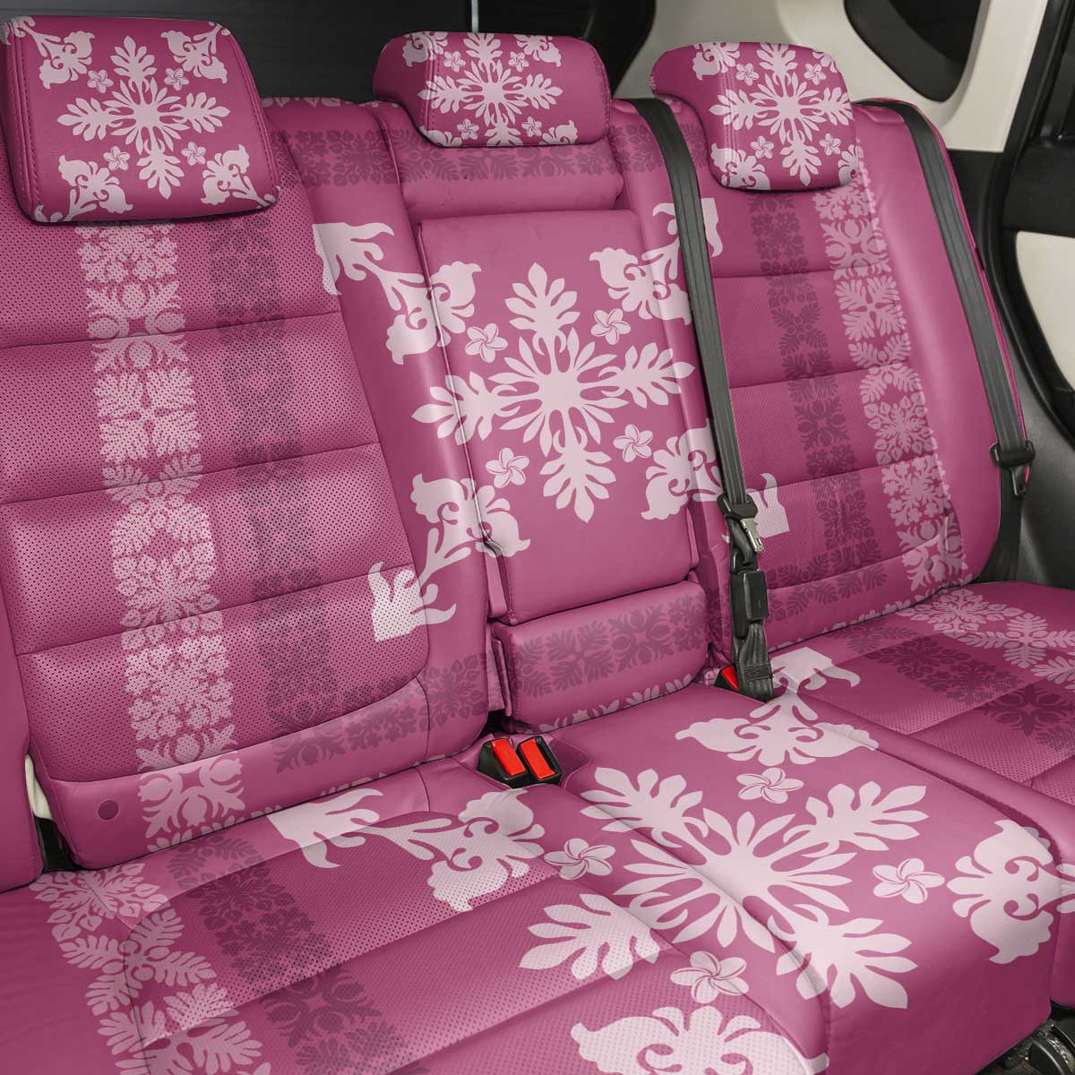 Hawaiian Quilt Block Design Back Car Seat Cover Pink Hawaii Culture Motifs LT9 - Polynesian Pride