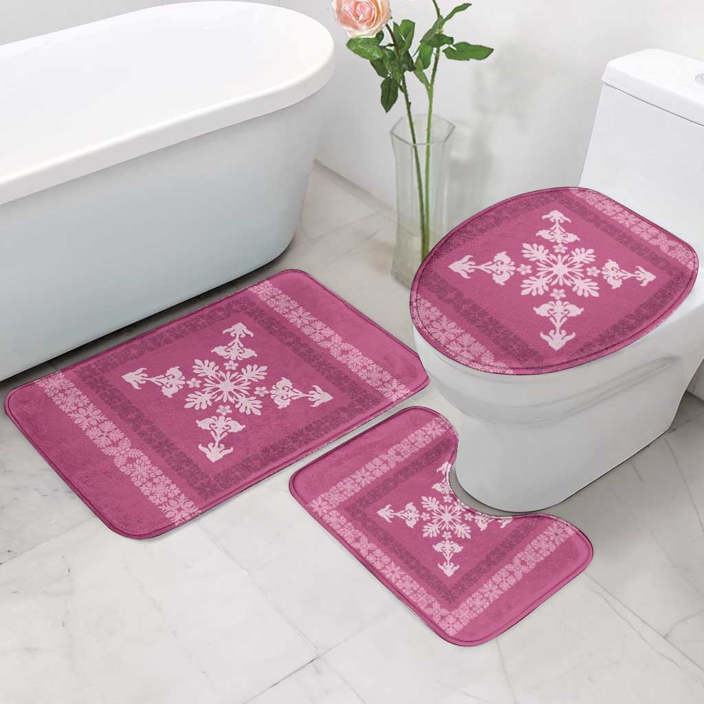 Hawaiian Quilt Block Design Bathroom Set Pink Hawaii Culture Motifs - Polynesian Pride